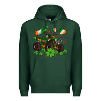 Sports Green monster truck with shamrocks Premium Hoodie - AdoDesignShop