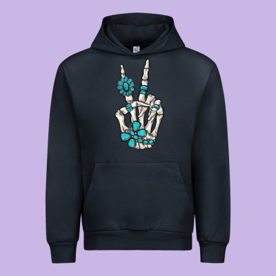 Turquoise Gemstone Skeleton Hand Urban Hoodie Designed By Maliassmallbusiness