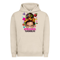 Pigment French Oak preschool teacher life  messy bun Urban Hoodie - NancyCooperArtShop