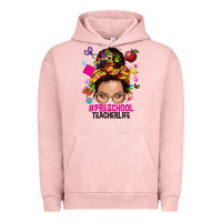 Pigment Salmon preschool teacher life  messy bun Urban Hoodie - NancyCooperArtShop
