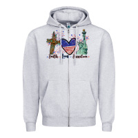 Heather Grey Faith love Freedom 4th of july Zipper Hoodie - CowGirlArtShop