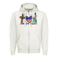 Oatmeal Heather Faith love Freedom 4th of july Zipper Hoodie - CowGirlArtShop