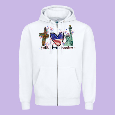 Faith Love Freedom 4th Of July Zipper Hoodie Designed By Cowgirlartshop