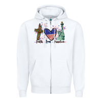 White Faith love Freedom 4th of july Zipper Hoodie - CowGirlArtShop