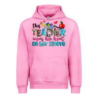 Fuchsia Pink this teacher wears her her on her sleeve Urban Hoodie - NancyCooperArtShop
