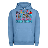 Pigment Pebble Blue this teacher wears her her on her sleeve Urban Hoodie - NancyCooperArtShop