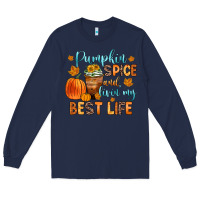Navy pumpkin spice and livin  my best life Long Sleeve Tee - Zillion Design Studio