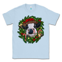 Dusty Blue heifer cow with Christmas wreath Classic Tee - RanaPortraitStore