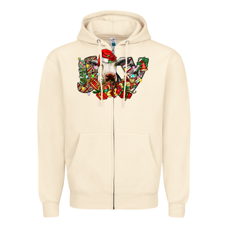 Christmas Joy Cow Zipper Hoodie by CowhideDigitalArt | Teevron
