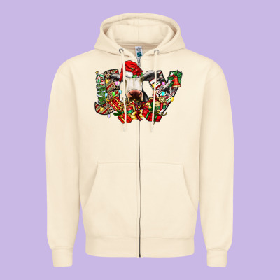 Christmas Joy Cow Zipper Hoodie Designed By Cowhidedigitalart