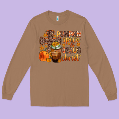 Pumpkin Spice And Jesus Christ Long Sleeve Tee Designed By Zillion Design Studio