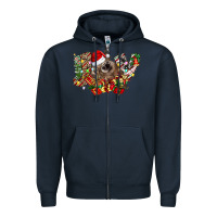 Navy christmas joy highland cow Zipper Hoodie - CowhideDigitalArt