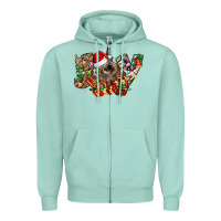 Seafoam christmas joy highland cow Zipper Hoodie - CowhideDigitalArt