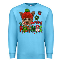Ocean Blue merry pawmas christmas yorkie Premium Sweatshirt - Jasminsmagicworld