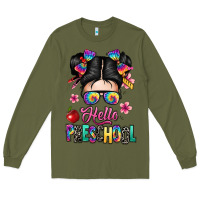 Army Green hello preschool kid Long Sleeve Tee - texasbilliewilder