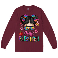 Burgundy hello preschool kid Long Sleeve Tee - texasbilliewilder