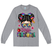 Heather Grey hello preschool kid Long Sleeve Tee - texasbilliewilder