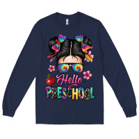 Navy hello preschool kid Long Sleeve Tee - texasbilliewilder