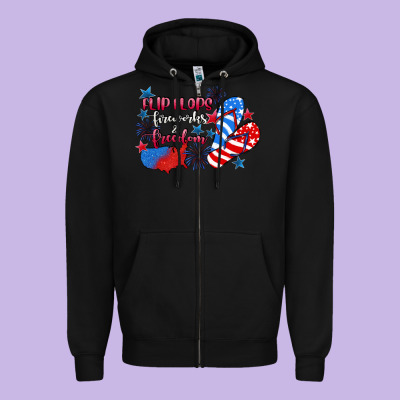 Flip Flops Fireworks & Freedom 4th Of July Zipper Hoodie Designed By Cowgirlartshop