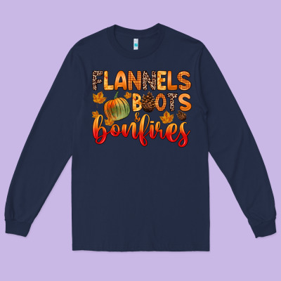 Flannels Boots And Bonfires Long Sleeve Tee Designed By Zillion Design Studio