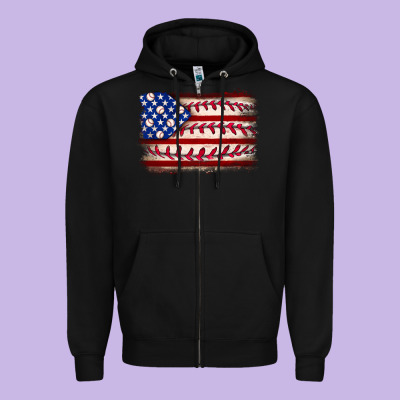 Baseball American Flag Zipper Hoodie Designed By Neo Western
