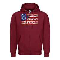 Burgundy Baseball American flag Zipper Hoodie - Neo Western