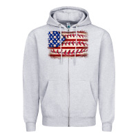 Heather Grey Baseball American flag Zipper Hoodie - Neo Western