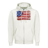 Oatmeal Heather Baseball American flag Zipper Hoodie - Neo Western