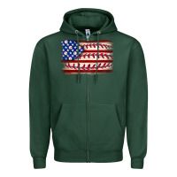 Sports Green Baseball American flag Zipper Hoodie - Neo Western