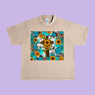 Urban Heavy Tee sunflower cross cowhide gemstones