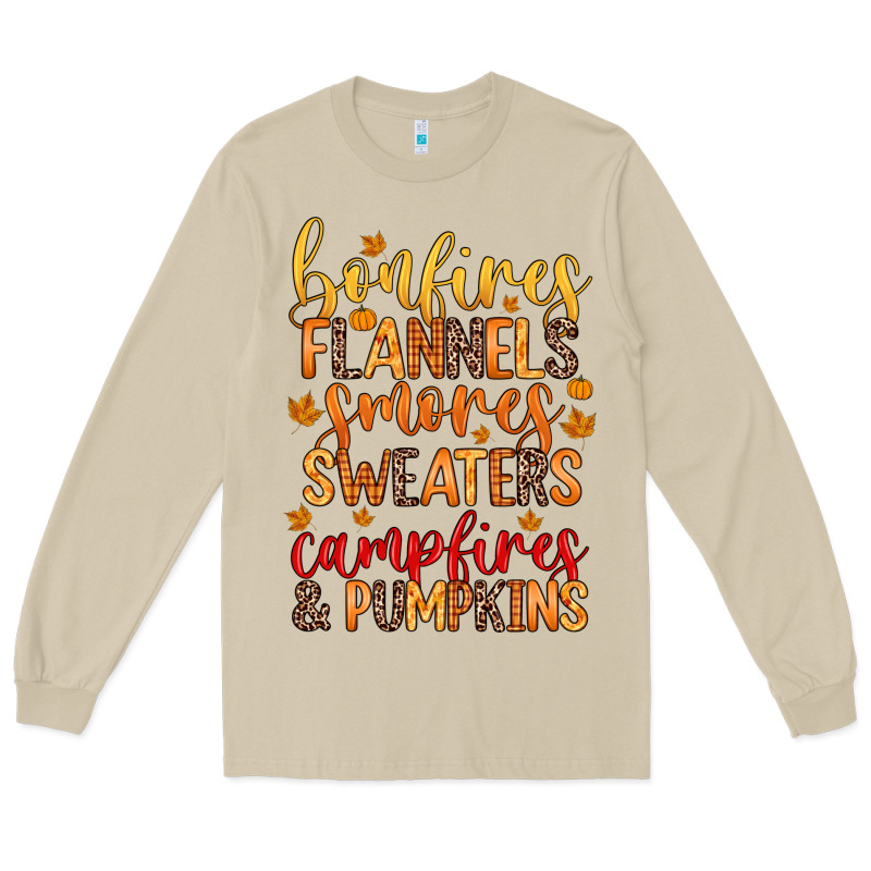 Bonfires Flannels S'mores Campfires And Pumpkins Long Sleeve Tee by Zillion Design Studio | Teevron
