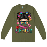 Army Green hello sixth grade kid Long Sleeve Tee - texasbilliewilder