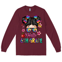 Burgundy hello sixth grade kid Long Sleeve Tee - texasbilliewilder
