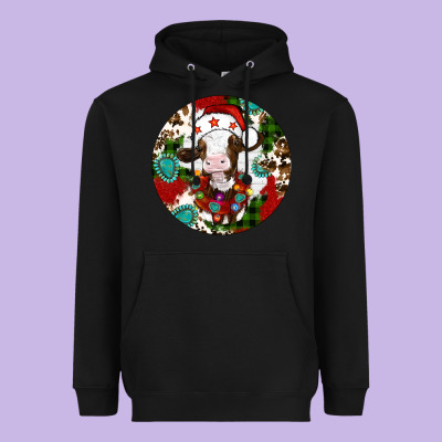 Christmas Cow Gemstone Heavyweight Hoodie Designed By Artiststas