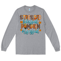 Heather Grey stressed blessed pumpkin obsessed Long Sleeve Tee - Zillion Design Studio
