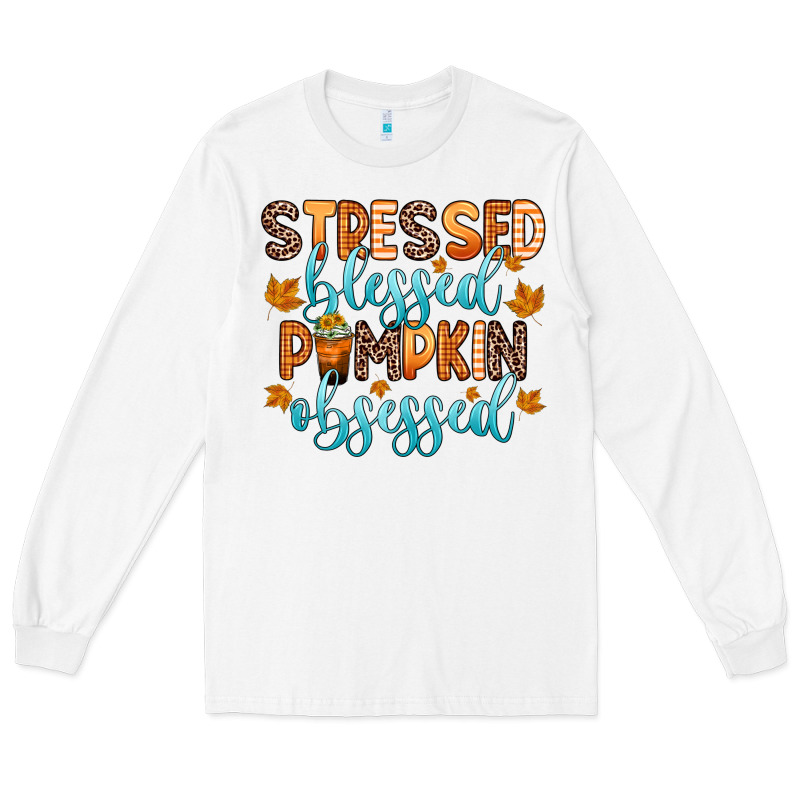 Stressed Blessed Pumpkin Obsessed Long Sleeve Tee by Zillion Design Studio | Teevron