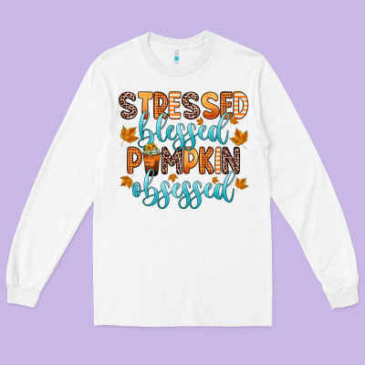 Stressed Blessed Pumpkin Obsessed Long Sleeve Tee Designed By Zillion Design Studio