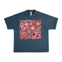 Midnight Navy valentines day hearts with leopard and cowhide Urban Heavy Tee - RanaPortraitStore
