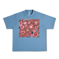 Pebble Blue valentines day hearts with leopard and cowhide Urban Heavy Tee - RanaPortraitStore