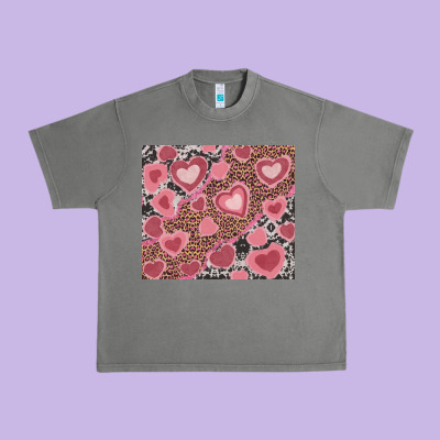 Urban Heavy Tee valentines day hearts with leopard and cowhide