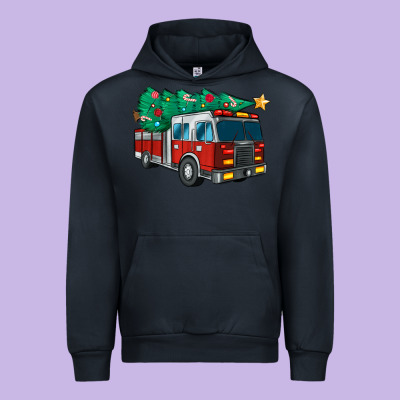 Christmas Fire Truck Urban Hoodie Designed By Maliassmallbusiness