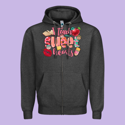 I Teach Sweet Hearts Valentine's Day Teacher Zipper Hoodie Designed By Fadigitalartstudio