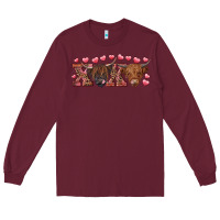 Burgundy xoxo highland cows Long Sleeve Tee - RanaPortraitStore