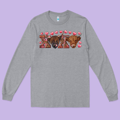 Xoxo Highland Cows Long Sleeve Tee Designed By Ranaportraitstore
