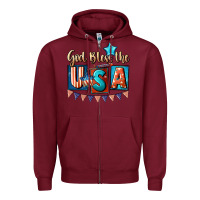 Burgundy God bless the USA 4th of july Zipper Hoodie - CowGirlArtShop