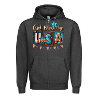Charcoal Heather God bless the USA 4th of july Zipper Hoodie - CowGirlArtShop