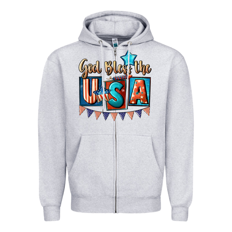 God Bless The Usa 4th Of July Zipper Hoodie by CowGirlArtShop | Teevron