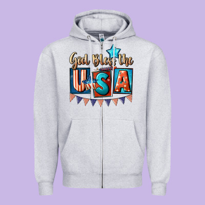 God Bless The Usa 4th Of July Zipper Hoodie Designed By Cowgirlartshop