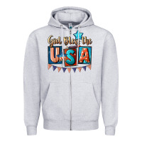 Heather Grey God bless the USA 4th of july Zipper Hoodie - CowGirlArtShop