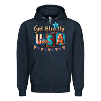 Navy God bless the USA 4th of july Zipper Hoodie - CowGirlArtShop